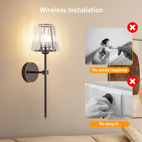 Crystal Battery Operated Wall Sconces Set of 2, Brown and Gold Rechargeable Wireless Wall Lights with Crystal Lampshade, 12 RGB and 3CCT Dimmable Wall Lamps with Remote for Bedroom Living Room Hallway - color: Brown and Gold
