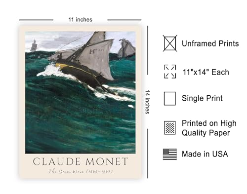Poster Master Vintage Claude Monet Poster - Retro Green Wave Painting Print - Impressionism Art - Gift for Her, Him, Fishermen - Nautical Wall Decor for Home, Office, Bedroom - 11x14 UNFRAMED Wall Art - color: Style-04, size: 11"L x 14"W