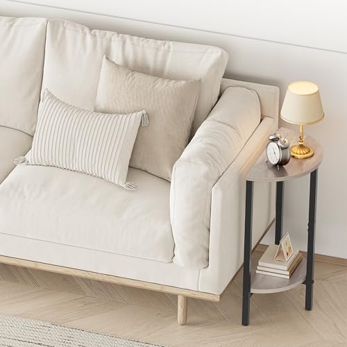 Side Tables Small End Tables, Set of 2 Half Round Side Table for Living Room, 2 Tier Couch Side Table, Small Round Coffee Table Accent Table, Thin Sofa Table Narrow Entryway Table, Grey - color: Greige