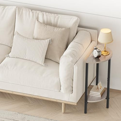 Side Tables Small End Tables, Set of 2 Half Round Side Table for Living Room, 2 Tier Couch Side Table, Small Round Coffee Table Accent Table, Thin Sofa Table Narrow Entryway Table, Grey - color: Greige