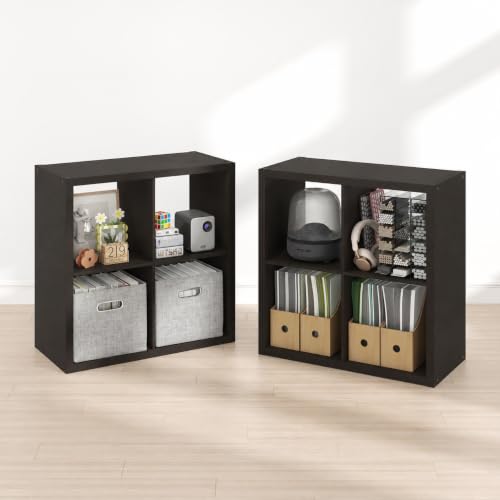 Furinno Cubicle Book Shelf Set of 2, 4-Cube Bookshelf, Black Dark Oak | 14.6 x 30 x 30, 1.2" Thick Frame Bookcase with Reversible Open Back, for Living Room, Bedroom, Home Office - color: Black Dark Oak, size: Set of 2, 4-Cube
