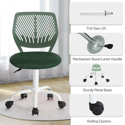 FurnitureR Kids Swivel Desk Chair, Height-Adjustable Armless Study Chair with Fabric Cushion & Ventilated Backrest, Smooth-Rolling Task Chair for Children & Teens, Perfect, Green - color: Green