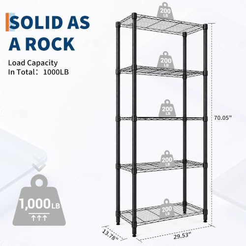 Garvee Storage Shelves 4-Shelf Metal Shelving Units for Garage 2 Pack | Adjustable Closet Steel Wire Shelf Organizer Rack Standing Units for Pantry Laundry 200 lbs Per Shelf 29" W x 72" H x 13.7" D - size: 29"W x 72"H x 13.7"D-2 Pack