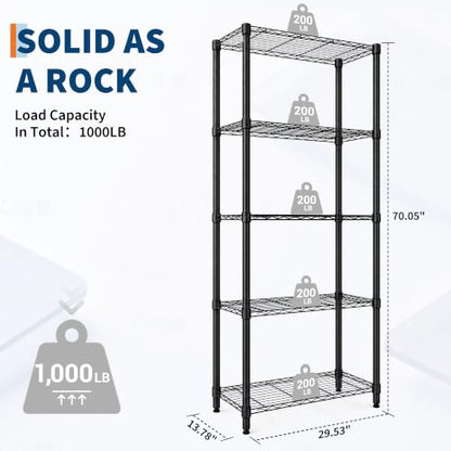 Garvee Storage Shelves 4-Shelf Metal Shelving Units for Garage 2 Pack | Adjustable Closet Steel Wire Shelf Organizer Rack Standing Units for Pantry Laundry 200 lbs Per Shelf 29" W x 72" H x 13.7" D - size: 29"W x 72"H x 13.7"D-2 Pack
