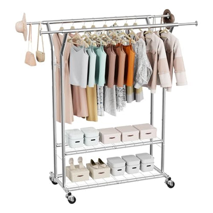 VEVOR Clothes Rack, Rolling Clothing Garment Rack, Extendable Carbon Steel Clothing Racks with Wheels for Bedroom, Laundry, Living Room - style: Modern