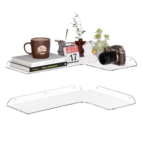 Sezanrpt 11.4x16 Inch Acrylic Corner Floating Shelf Set of 2, White Corner Wall Shelf for Home Décor, Speakers, Security Cameras, Toileries, Plants, Figures, Cosmetics, Books - color: White-2 Pack, size: 11.4x16 Inch