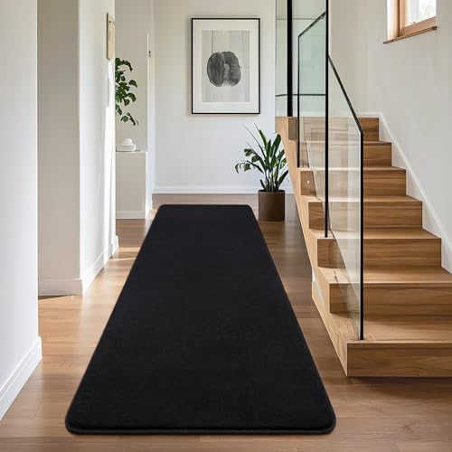 BENRON Soft Runner Rugs for Bedroom Hallway 2x8, Non Slip Washable, Black | Minimalist, Low Pile, Long Runners for Kitchen Laundry Dorm, Kids Room - color: Black, size: 2' x 8' (Runner)