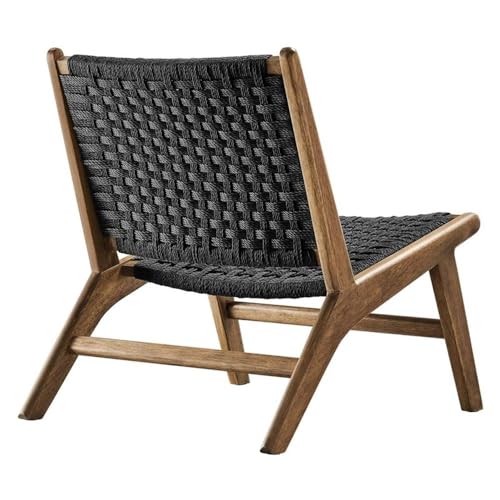 Modway Saoirse Woven Rope Wood Accent Lounge Chair in Walnut Black - color: Walnut Black