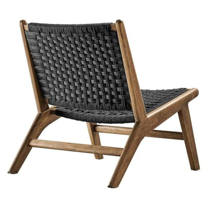 Modway Saoirse Woven Rope Wood Accent Lounge Chair in Walnut Black - color: Walnut Black
