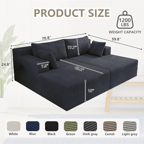 70.8" Oversized Boneless Double Chaise Lounge Chair Indoor, Upholstered Corduroy Cloud Chaise Lounges with 4 Pillow, Modern Deep Seat Loveseat Sleeper Sofa for Living Room Bedroom Apartment, Dark Gray - color: 70.8" Dark Gray