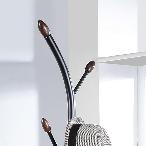 Roundhill Furniture Arles Metal Black and Walnut Standing Coat Rack - color: Black