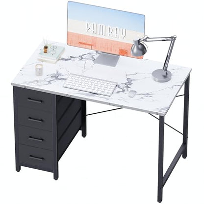 Pamray 32 Inch Computer Desk with 4 Drawers Small Office Desk for Home Bedroom Study Writing Simple Modern Computer Table Marble - color: Marble