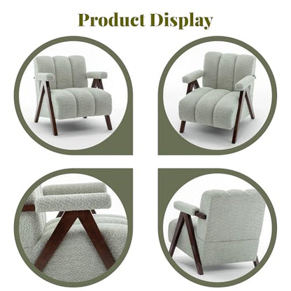 Mid Century Modern Accent Chairs Set of 2 with Solid Wood Frame, Boucle Upholstered Living Room Chairs with Thick Cushion, Comfy Tufted Arm Chair for Bedroom, Sage - color: Sage, size: 1-seater, 2-piece set