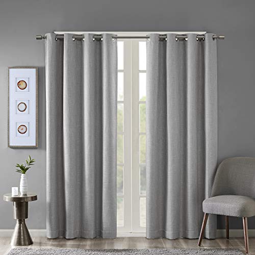Sun Smart Maya Blackout Window Curtain Patio Single Panel, 50x95 Grey | Black Out Textured Heatherd Print,Grommet Top Living Room Decor Thermal Insulated Light Blocking Drape for Bedroom - color: Grey, size: 50"W x 95"L (Pack of 1)