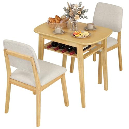 Giantex Dining Table Set for 2, Space Saving Kitchen Table and Chairs Set w/Rubber Wood Frame, Storage Rack, Padded Seats & Backrests, Dinette Set for Small Space, Apartment, Dining Room, Natural - color: Natural