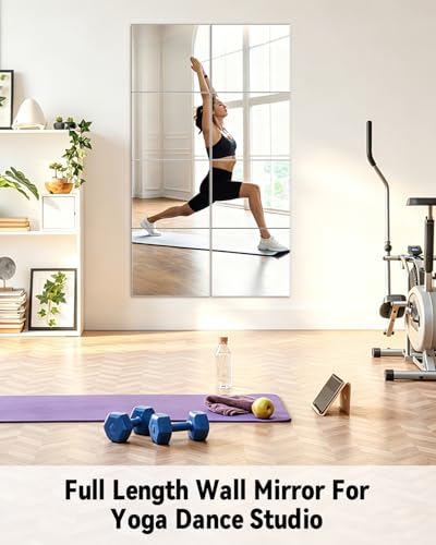 Home Gym Mirrors 12 Inch x 12Pcs Full Length Mirror Tiles Acrylic Unbreakable Wall Mounted Mirror Frameless Full Length for Home Gym, Bedroom, Door - size: 12x12Inchx12Pack