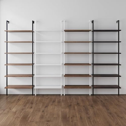 Nathan James Theo 6-Shelf Tall Bookcase, Wall Mount Bookshelf Wood Shelves and Metal Frame, Matte Black, Set of 2 - color: Black, size: Set of 2