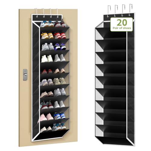 KEEPJOY 10 Tiers Mesh Over Door Shoe Organizer Storage, Hanging Shoe Holder for Door with Large Deep Pockets, Fit 20-30 Pairs Shoe Rack for Sneakers, Boots(Black) - color: Black-1 Pack of 10 Cell