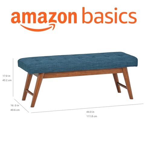 Amazon Basics Modern Haraden Upholstered Button-Tufted Bench, Blue, 16 x 44 x 17 in - color: Blue, style: Americana
