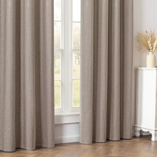 100% Blackout Curtains 96 inch Length 2 Panels Faux Linen Long Drapes for Bedroom Living Room Black Out Room Darkening Curtain Thermal Insulated Back Tab Rod Pocket(W52 x L96, Beige) - color: Beige, size: 52"W x 96"L (Pack of 2)
