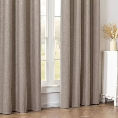100% Blackout Curtains 96 inch Length 2 Panels Faux Linen Long Drapes for Bedroom Living Room Black Out Room Darkening Curtain Thermal Insulated Back Tab Rod Pocket(W52 x L96, Beige) - color: Beige, size: 52"W x 96"L (Pack of 2)