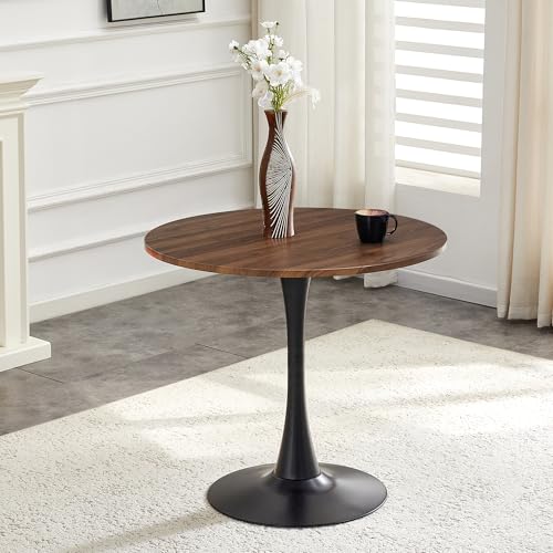 31.5" Round Dining Table, Mid-Century Modern Tulip Table with Thickened Tabletop & Metal Pedestal, Circle Bistro Table for Kitchen, Small Places, Apartments, Cafe - color: Walnut, size: 31.5" dining table