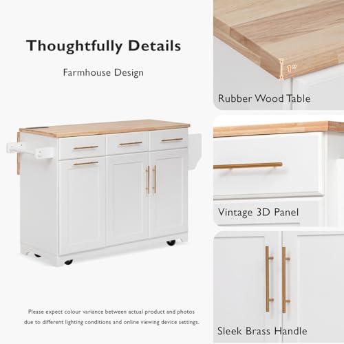 59.3" Rolling Kitchen Island with Trash Can Storage, Mobile Kitchen Storage Island with Drop Leaf, Power Outlet, Pull Out Cabinet Organizer (White) - color: White