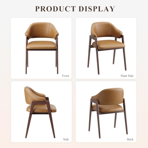 MALOL Wooden Dining Chairs Set of 2, Faux Leather, Curved Open Back, Brown - color: Brown, size: Set of 2