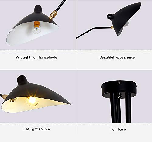 Mid Century Modern Chandelier Black with Swing Arm & Adjustable Lampshade, 3 Arm Chandelier Black Large Pendant Light Fixtures for Living Room Dining Room Kitchen
