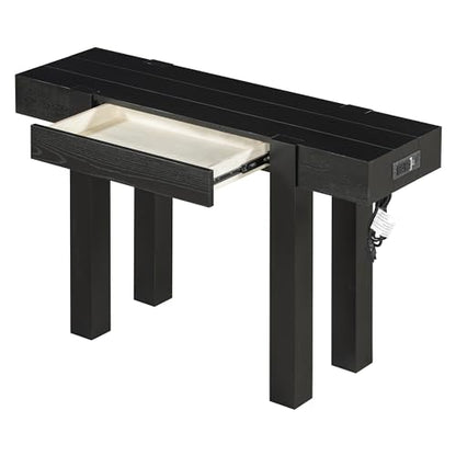 Rustic Console Table with Hidden Drawer, Wooden Sofa Table Behind Couch | Side Power Outlet,for Entryways, Living Room, Foyer, Black - color: Black