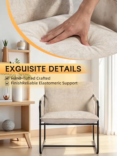 Modern Accent Chair Comfortable Living Room Chairs with Armrests, Lounge Chair with Metal Frame Chenille Upholstered Bedroom Reading Chair - color: Beige
