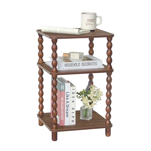 Fultyle Small Side Table, 3-Tier End Table Living Room with Storage, Wood Accent Table Bedside Table for Bedroom, Office and Small Spaces (Walnut Brown) - color: Walnut Brown