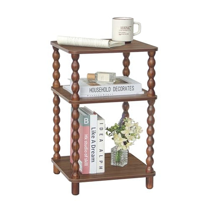 Fultyle Small Side Table, 3-Tier End Table Living Room with Storage, Wood Accent Table Bedside Table for Bedroom, Office and Small Spaces (Walnut Brown) - color: Walnut Brown
