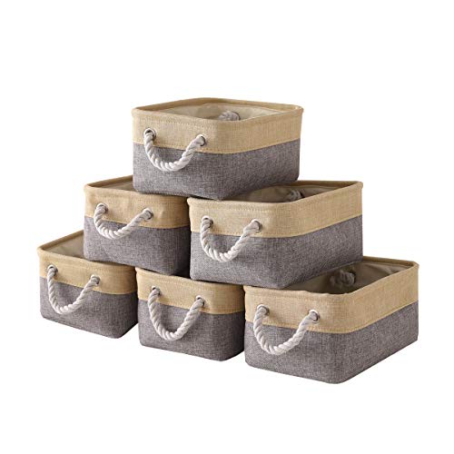 Fabric Storage Baskets for Organizing(6 Pack) Small Baskets for Shelves,storage, Laundry, Nursery, Closets, Decorative Baskets for Gifts Empty (Grey & gold, 11.8” x 7.8” x 5.1”) - color: Golden&Grey, size: Small (Pack of 6)