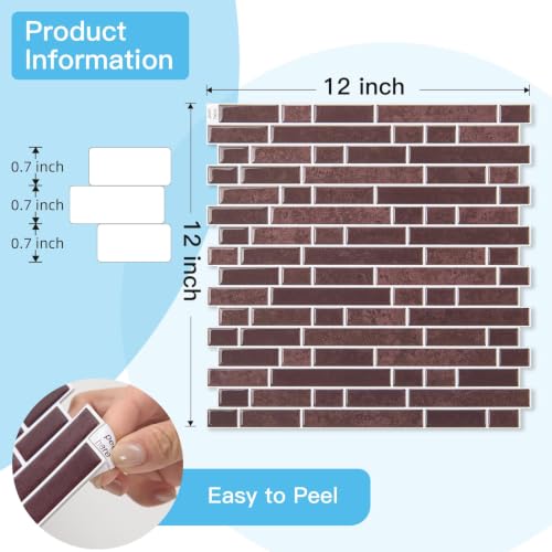 Art3d 10-Sheet Heavy-Duty Peel and Stick Backsplash, Waterproof Wall Tiles Stick on Kitchen Backsplash Living Space, Dark Burgundy - color: Dark Burgundy, size: 12 x 12 Inch