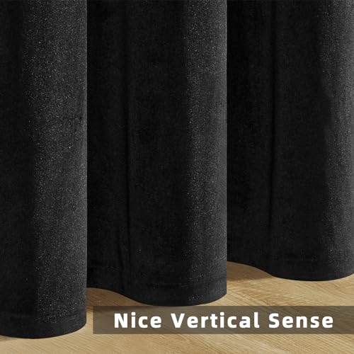 Joydeco Black Velvet Curtains 63 Inches Long, Luxury Grommet Blackout Curtain 2 Panels, Thermal Insulated Privacy Room Darkening Window Drapes for Bedroom Living Room Home Theatre (52Wx63L) - color: *Grommet | Black, size: 52"W x 63"L (Pack of 2)