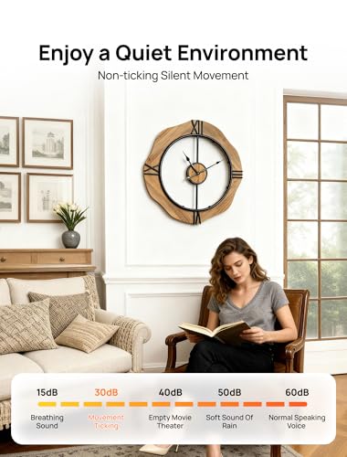 MASHI 20" Wall Clock for Living Room,Non Ticking Silent Battery Operated | Enjoy a totally silent, non-ticking experience with 1 AA battery power, paired with a 20-inch large easy-to-read clock face. - size: 20inches