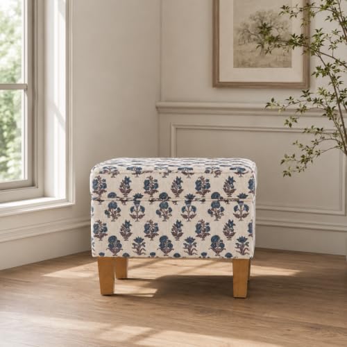 HomePop 22" Medium Rectangular Storage Ottoman - Blue Floral Pattern - color: Blue Floral Pattern