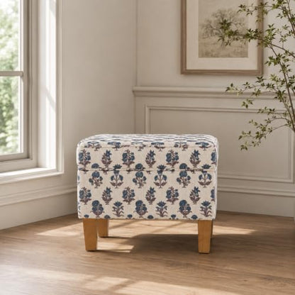 HomePop 22" Medium Rectangular Storage Ottoman - Blue Floral Pattern - color: Blue Floral Pattern