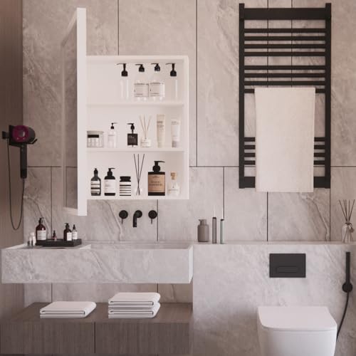 24”x16” Recessed Wood Medicine Cabinet with Mirror for Bathroom – Wall-Mounted Wooden Bathroom Cabinet with Adjustable Storage Shelf (White, 16“x24) - color: White, size: 16“x24"
