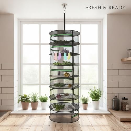 Collapsible Hanging Mesh Dryer with Zippered Layers, Space-Saving Foldable Air Drying Rack for Kitchen, Balcony, and Laundry (Black) - size: 12.99 x 12.99 x 68.9 in