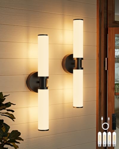 Rayogale Black Rechargeable Battery Operated Wall Sconces with Remote | White Glass Wireless Wall Lights Set of 2 with Timer Function Dimmable for Living Room Bedroom Emergency 3000K, 20.5 Inch - color: Black(White Lampshades)