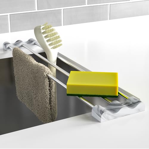 Tomorotec Adjustable Over-The-Sink Kitchen Rack, BPA-Free, Marble | Holds 16.5 Lbs; For Dishcloths, Sponges, and Brushes - Heat-Resistant Stainless Steel with Slim, Expandable Design - color: Marble