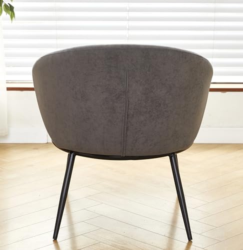 GDFStudio 27" Modern Accent Chair, Comfy Lounge Chair, Velvet Upholstered Chair, Mid Century Modern Armchair with Metal Legs, Solid Wood Frame, Cushion Barrel Side Chair for Living Room Bedroom, Gray - color: Gray + Velvet