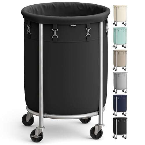 SONGMICS Laundry Basket, Rolling Steel Frame with 2 Locking Wheels, 110 L | Heavy-Duty Laundry Hamper Cart with Removable Bag, Ink Black and Metallic Silver, URLS002B01 - color: Ink Black + Metallic Silver, size: 110 L (1-Section)
