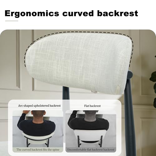FREKEN Modern Upholstered Dining Chairs Set of 6, Mid-Century Metal Frame Linen Fabric Side Chair for Kitchen Dining Room, 350lbs Capacity, Beige - color: Beige - Black Legs, size: Set of 6