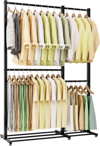 Clothing Rack with 4 Hanging Sections, 47.2" x 17.7" x 69.9", Double Rod Garment Rack with Storage Shelves, Freestanding Closet Organizer for Bedroom, Laundry Room, Portable Metal Clothes Rack, Black - color: Black
