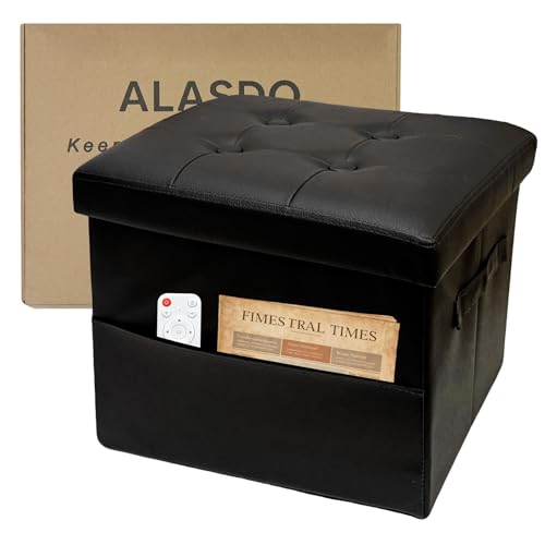 ALASDO Storage Ottoman Footrest Stool Small Ottoman with Storage Foldable Ottomans Foot Rest Footstool Bench for Living Room 17x13x13inches Black - color: Black