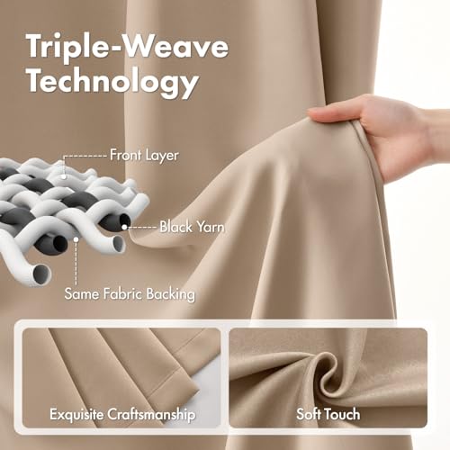 MIULEE Beige Pinch Pleat Blackout Curtains 40x120 Inch Length 2 Panels Set | Back Tab Rod Pocket Pleated, Thermal Insulated, Bedroom Living Room Darkening Drapes, Soundproof Curtains with Hooks - color: Beige, size: 40"W x 120"L (Pack of 2)
