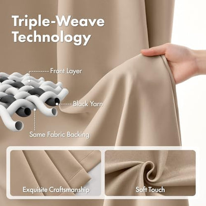 MIULEE Beige Pinch Pleat Blackout Curtains 40x120 Inch Length 2 Panels Set | Back Tab Rod Pocket Pleated, Thermal Insulated, Bedroom Living Room Darkening Drapes, Soundproof Curtains with Hooks - color: Beige, size: 40"W x 120"L (Pack of 2)
